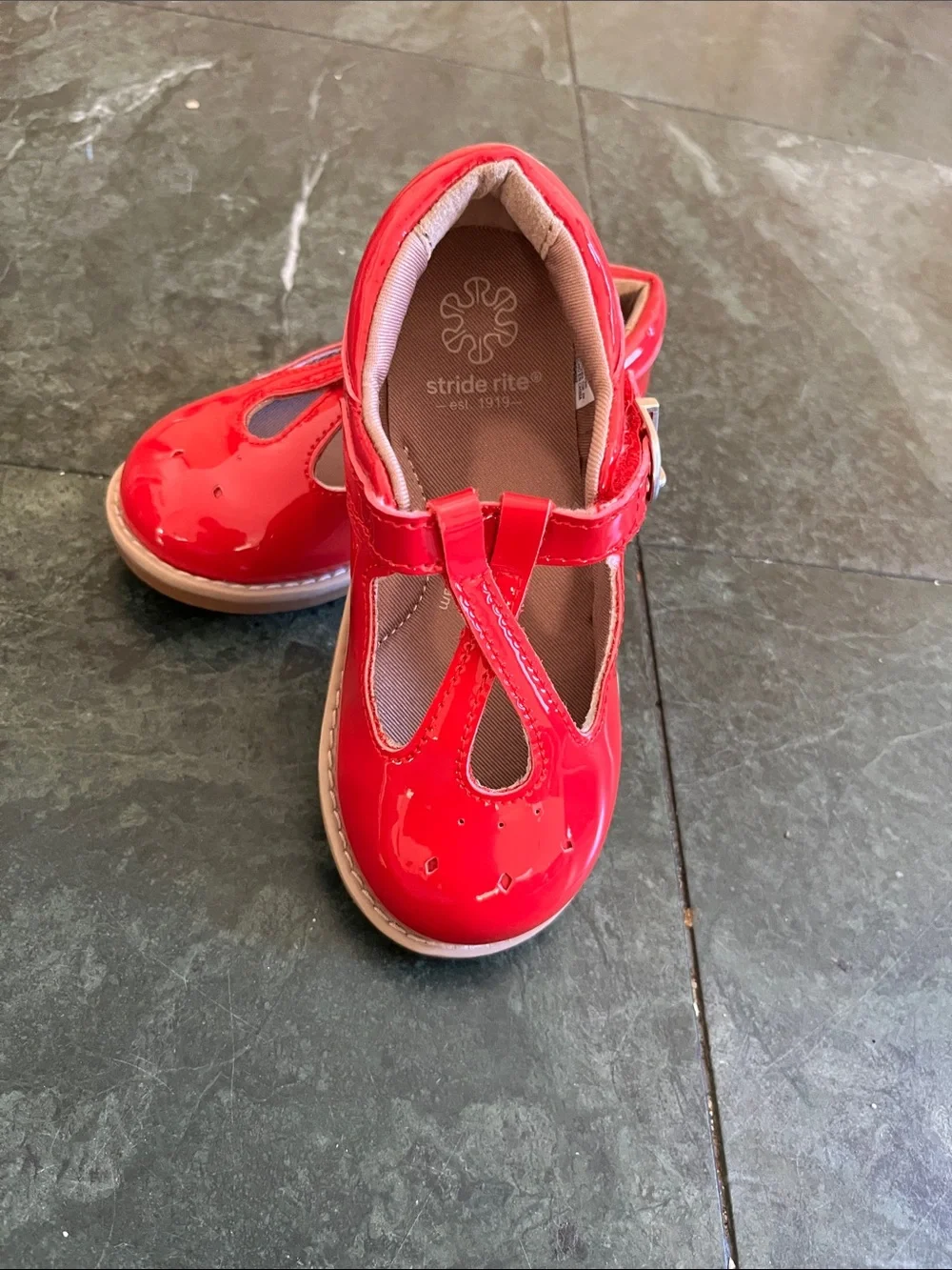 Stride Rite Shiny Red Patent T-Strap Mary Jane Shoes
